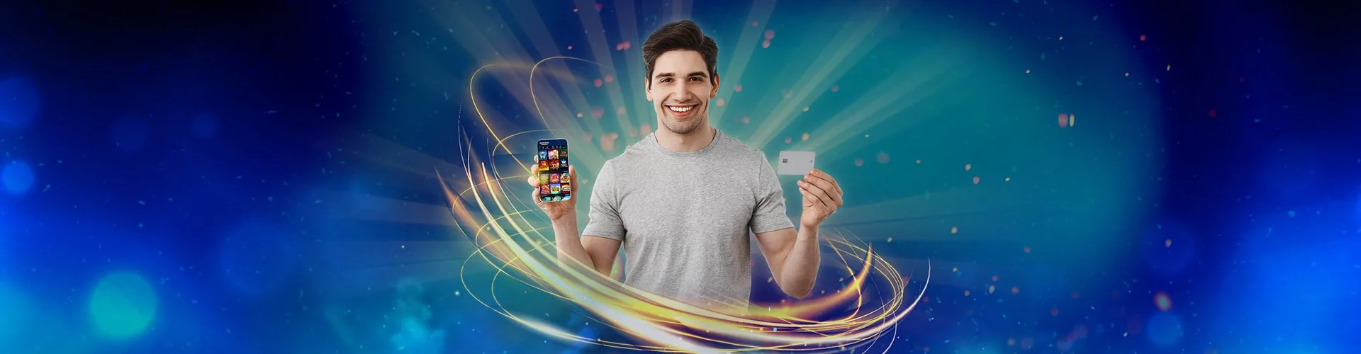 Player holding a phone and a bank card